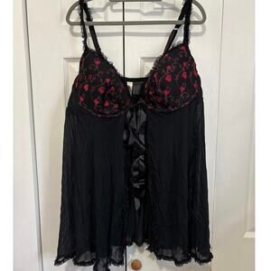 Cacique Black Heart Accent Mesh Teddy Flirty Valentines Size 22/24